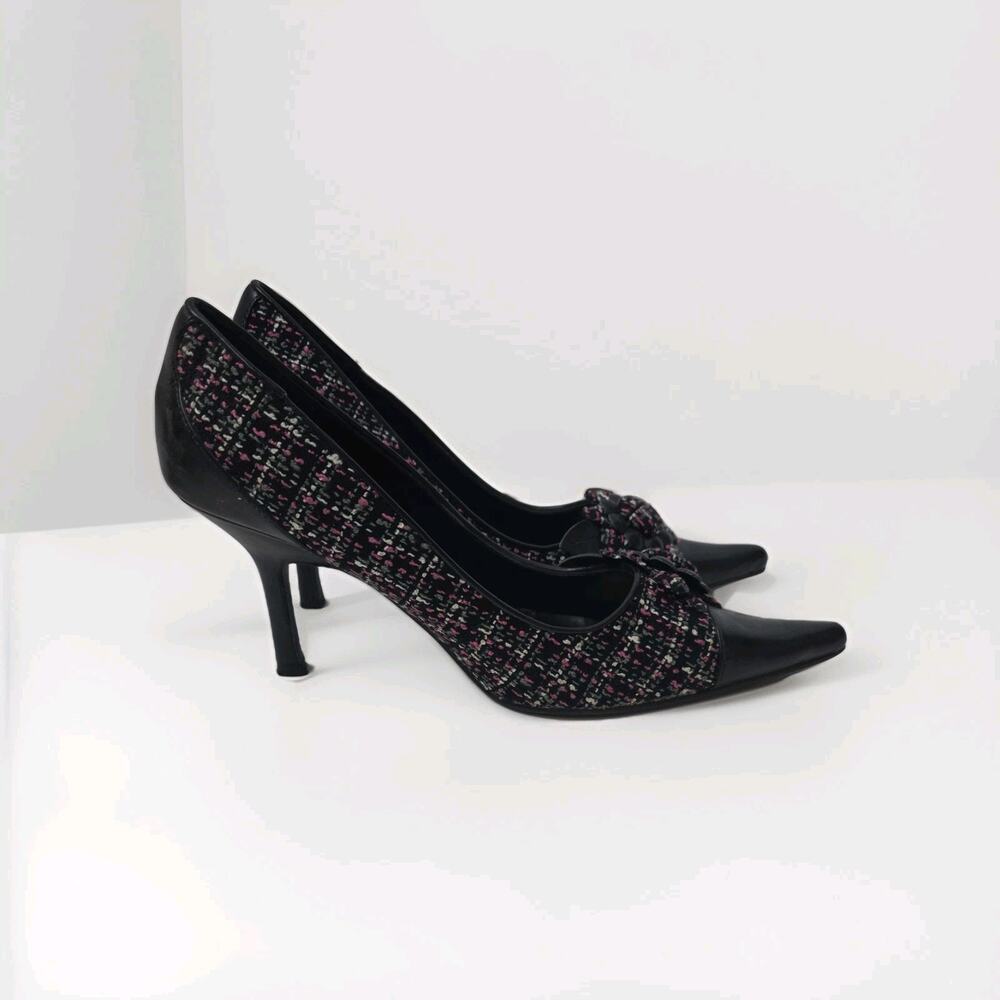 Wild Rose Plaid Fabric Pump Heel With Flower US Women's Size 10 Stylish